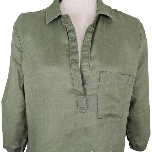 Bella Dahl Womens LG Green 100% Linen Pullover Tunic Top - Picture 3 of 9
